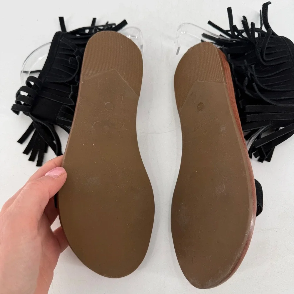 kate spade Black Fringe Ankle Strap Sandals